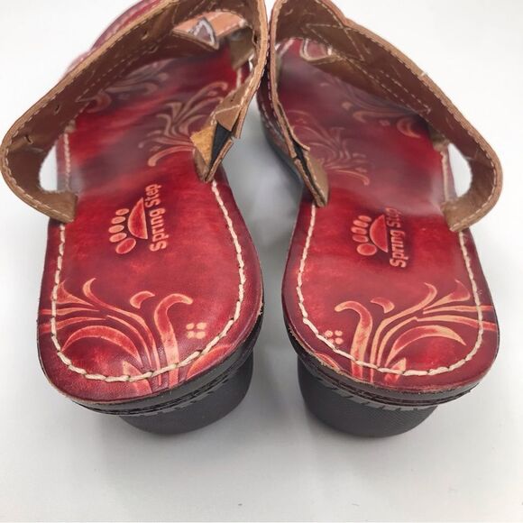 Spring Step AZALEA Red Brown Laser Cut Leaf Whimsical Wedge Heel Open Toe Sandal - Picture 7 of 15